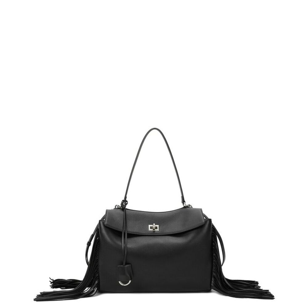 Tiffany & Fred Paris Fringe Leather Shoulder Bag, Black